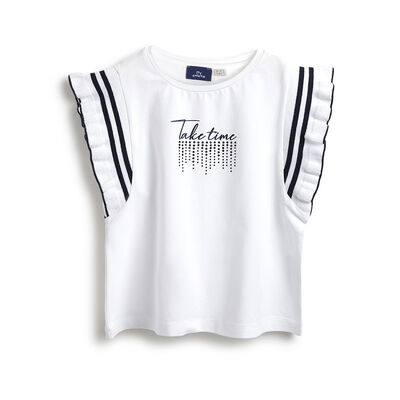 Girls White Graphic Printed Short Sleeve T-Shirt